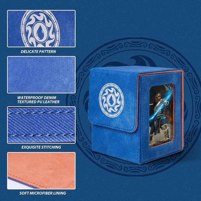 Infinity Guard Card Deck Box for MTG with Commander Display for 100+ Double Sleeved Cards, Magnetic Card Storage Box Fits for TCG Sports Trading Cards (Blue&Orange) - Image 4